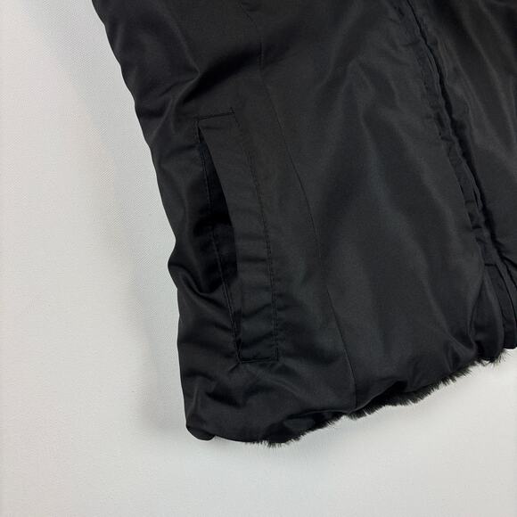 Liz Claiborne Petite M Black Ribbed Faux Fur Full Zip Reversible Vest Pockets - Picture 7 of 10